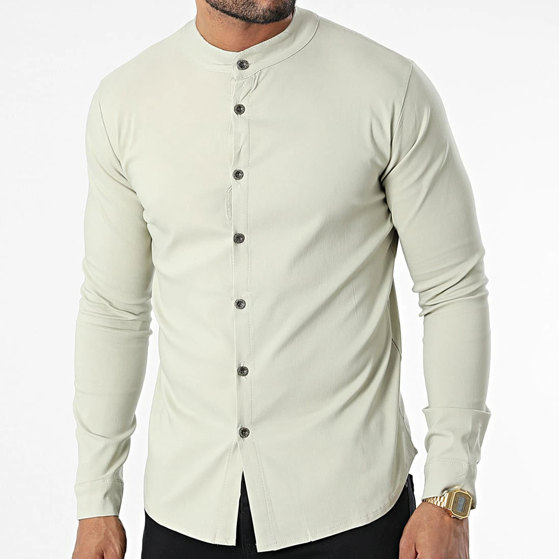 Tout neuf ✨ Chemise Manches Longues Col Mao 4221 Beige de Frilivin ❤️ 3 Tout neuf ✨ Chemise Manches Longues Col Mao 4221 Beige de Frilivin ❤️