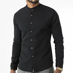Bon marché 🎉 Chemise Manches Longues Col Mao 4221 Noir de Frilivin 💯