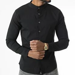 Bon marché 🎉 Chemise Manches Longues Col Mao 4221 Noir de Frilivin 💯 -Promos Frilivin Magasin frilivin 340249 4221 BLACK 20220927T155419 03