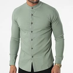 Offres ⭐ Chemise Manches Longues Col Mao 4221 Vert Kaki de Frilivin 🤩