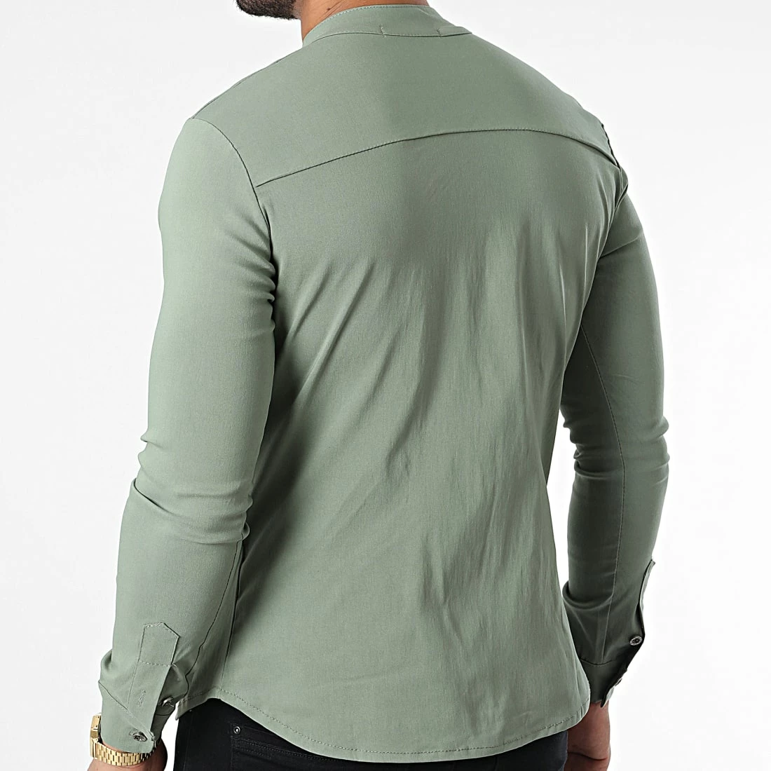 Offres ⭐ Chemise Manches Longues Col Mao 4221 Vert Kaki de Frilivin 🤩 6 Offres ⭐ Chemise Manches Longues Col Mao 4221 Vert Kaki de Frilivin 🤩 – Image 4