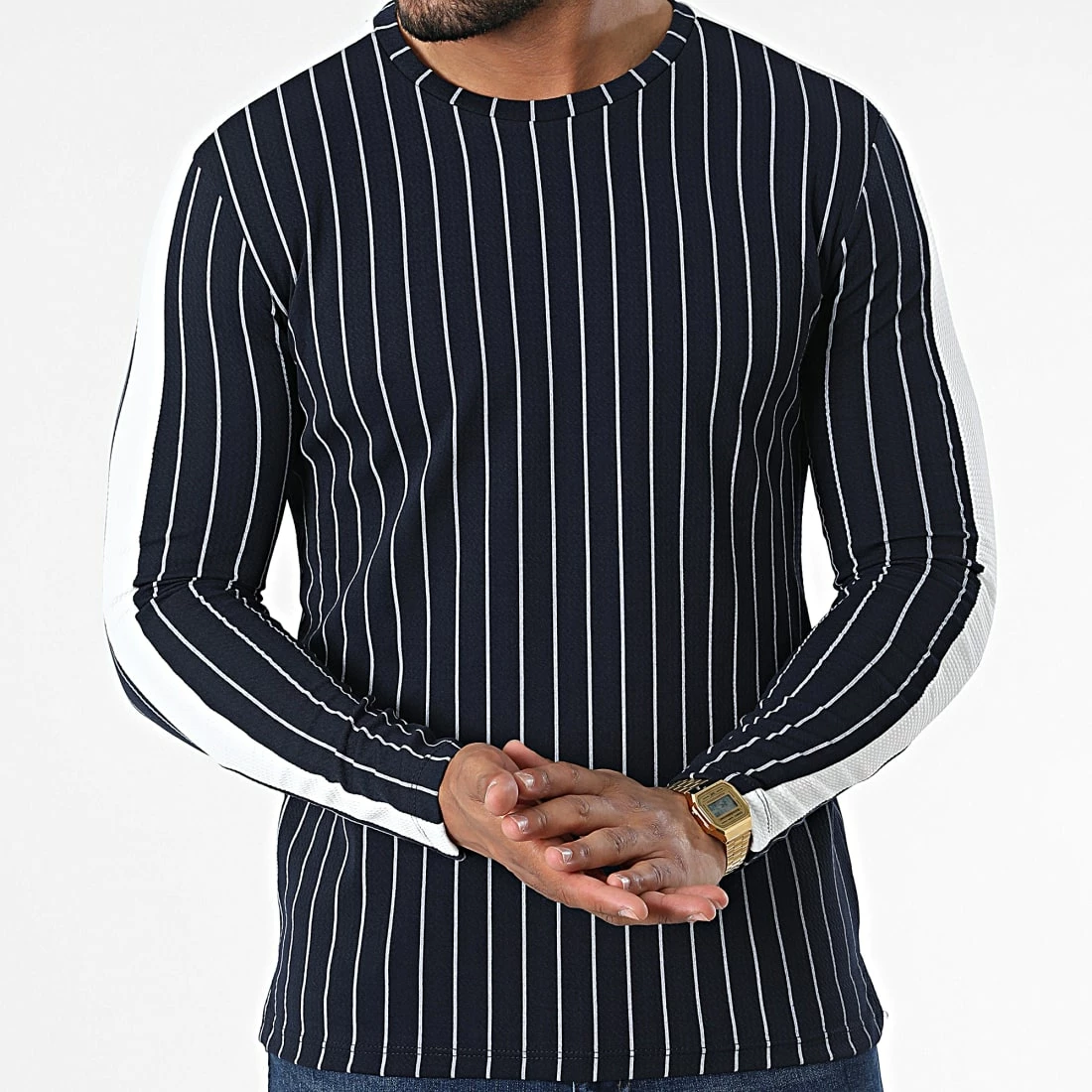 Tout neuf 👍 Tee 👚 Shirt Manches Longues A Bandes FL038 Bleu Marine de Frilivin 🔔 3 Tout neuf 👍 Tee 👚 Shirt Manches Longues A Bandes FL038 Bleu Marine de Frilivin 🔔