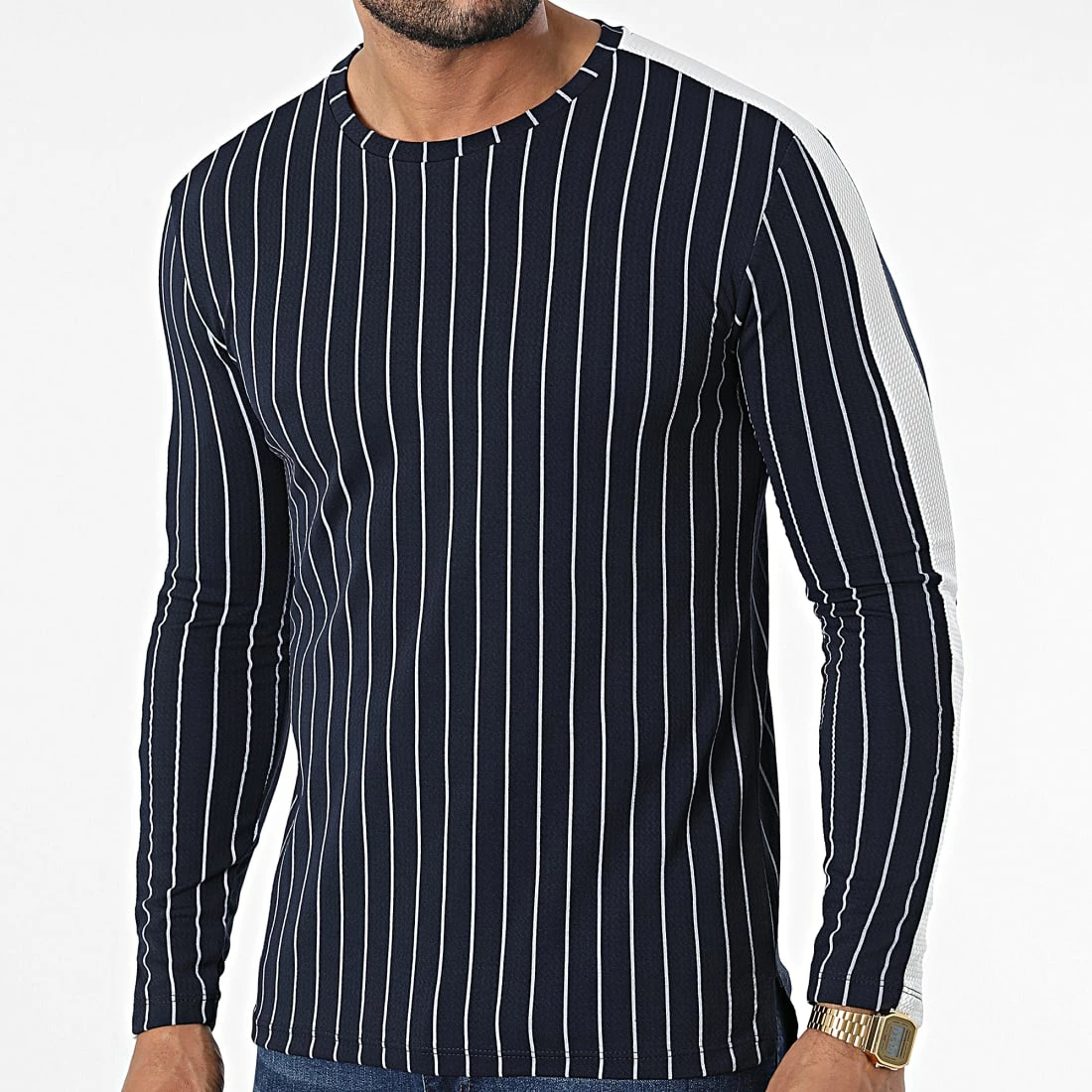 Tout neuf 👍 Tee 👚 Shirt Manches Longues A Bandes FL038 Bleu Marine de Frilivin 🔔 5 Tout neuf 👍 Tee 👚 Shirt Manches Longues A Bandes FL038 Bleu Marine de Frilivin 🔔 – Image 3