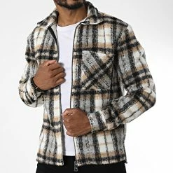 Acheter 🌟 Veste Zippée A Carreaux D8115 Blanc Gris de Frilivin ✔️