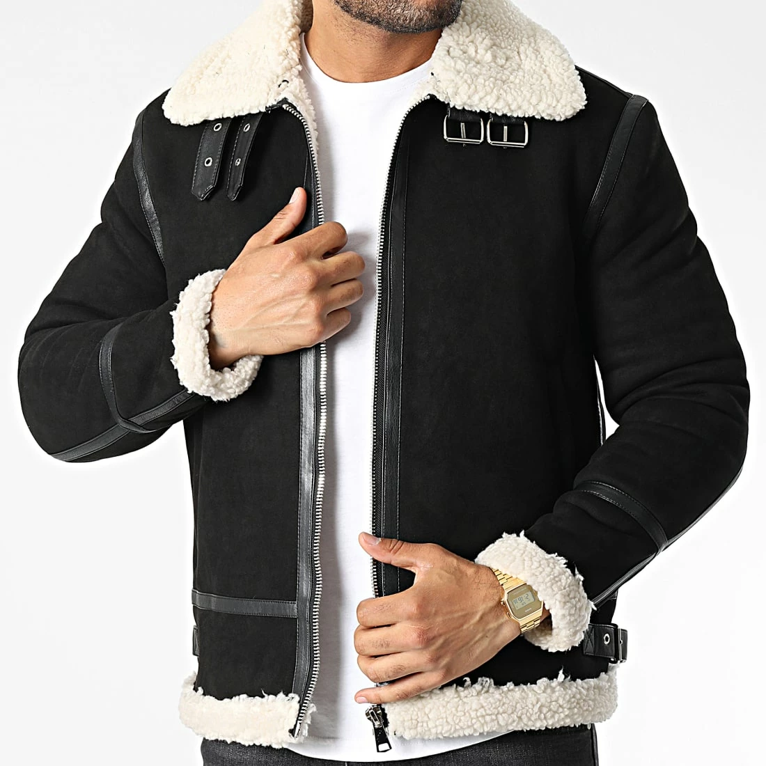 Promo 💯 Veste Col Mouton QQ619 Noir de Frilivin ❤️ 3 Promo 💯 Veste Col Mouton QQ619 Noir de Frilivin ❤️