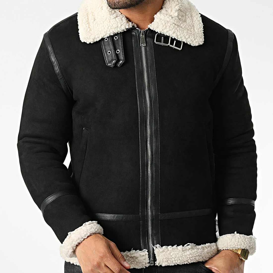 Promo 💯 Veste Col Mouton QQ619 Noir de Frilivin ❤️ 5 Promo 💯 Veste Col Mouton QQ619 Noir de Frilivin ❤️ – Image 3