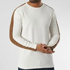 Meilleure affaire ✨ Tee 👕 Shirt Manches Longues D7534 Blanc Camel de Frilivin 😍