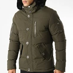Vente flash 🧨 Parka Capuche Fourrure FD832 Vert Kaki de Frilivin 🎉
