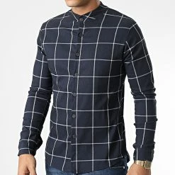 Grosses soldes 😍 Chemise Manches Longues Col Mao 4226 Bleu Marine de Frilivin ✔️