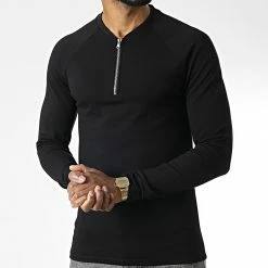 Sortie 💯 Tee 👕 Shirt Manches Longues Col Zippé 5815 Noir de Frilivin 👍