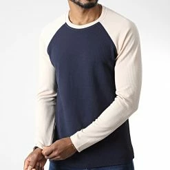 Meilleur prix ✨ Tee 👕 Shirt Manches Longues 6571 Bleu Marine Beige de Frilivin 👍 -Promos Frilivin Magasin frilivin 344951 6571 BEIGE 20221024T151412 03