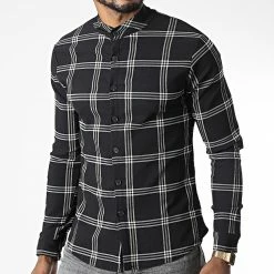 Vente flash 💯 Chemise Manches Longues A Carreaux 4226 Noir Beige de Frilivin 😍