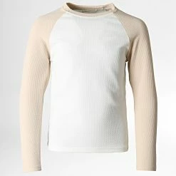 Vente flash 😍 Tee 👕 Shirt Manches Longues Enfant 745 Beige Blanc de Frilivin 🥰