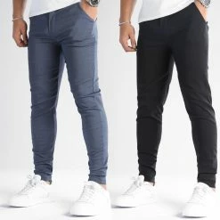 De gros 🔥 Lot De 2 Pantalons Chino 1676 1697 Noir Bleu Marine de Frilivin 😉